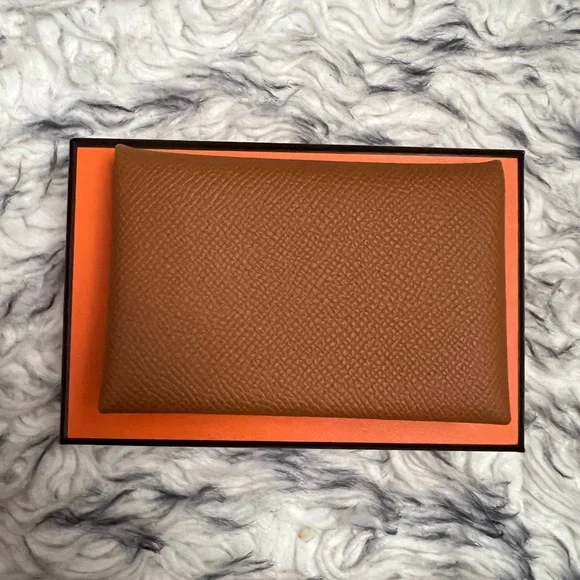 HERMES Epsom Calvi Card Case Gold